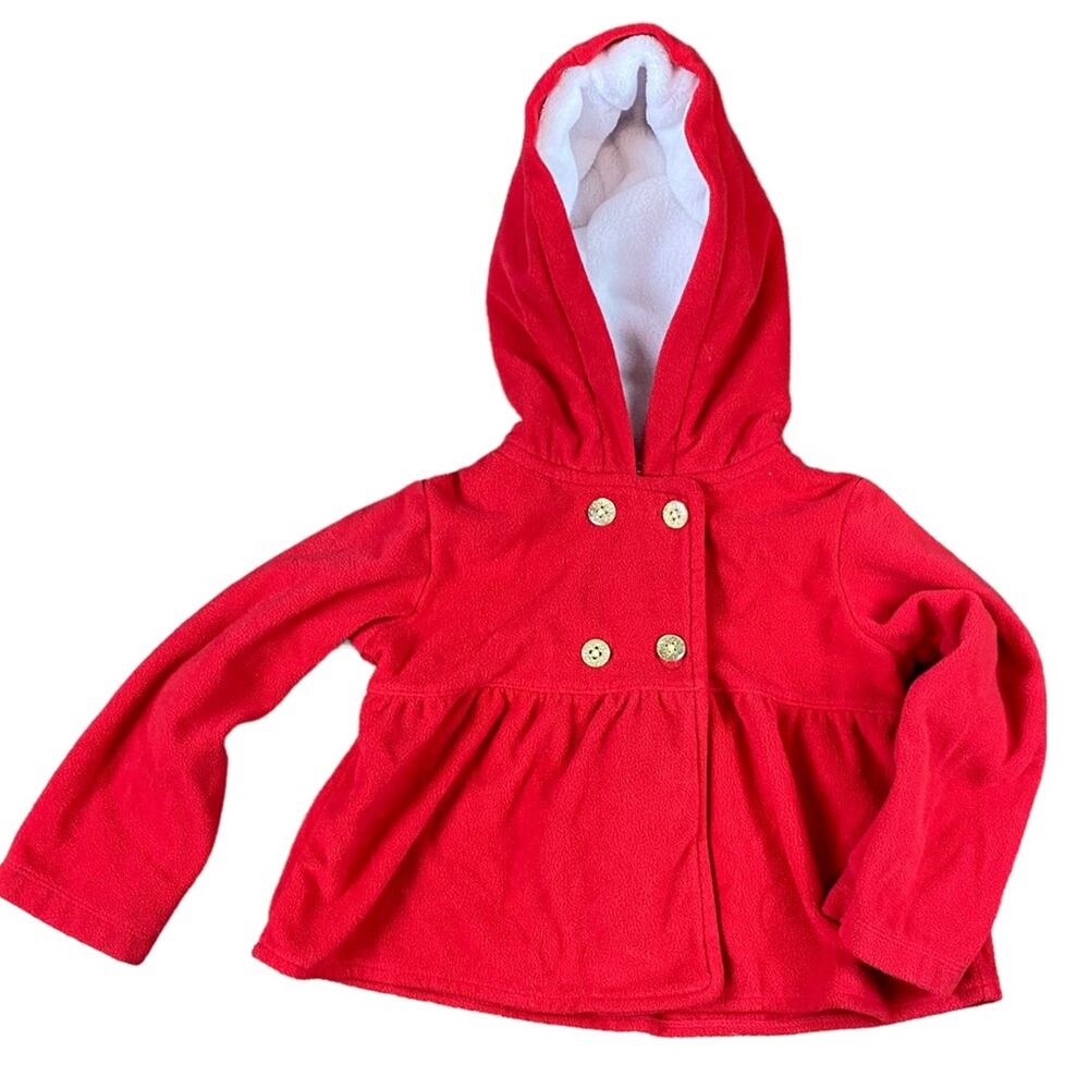Carter's Hooded Fleece Jacket 24 Months Red Gold Buttons